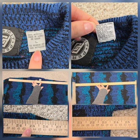 Vtg Retro 80s 90s Permit Knit cardigan Mens Large Abstract Wavy Art Coogi Style - Picture 4 of 6